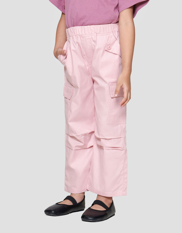 Little M Woven Kerut Cargo Celana Anak Perempuan