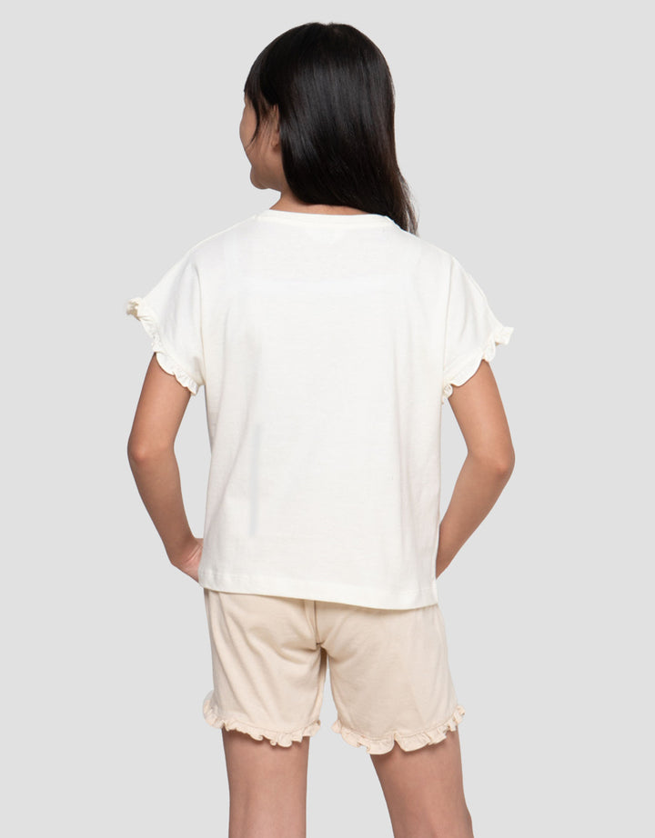 Little M Ruffle Bordir Bunga Pakaian Setelan Anak Perempuan