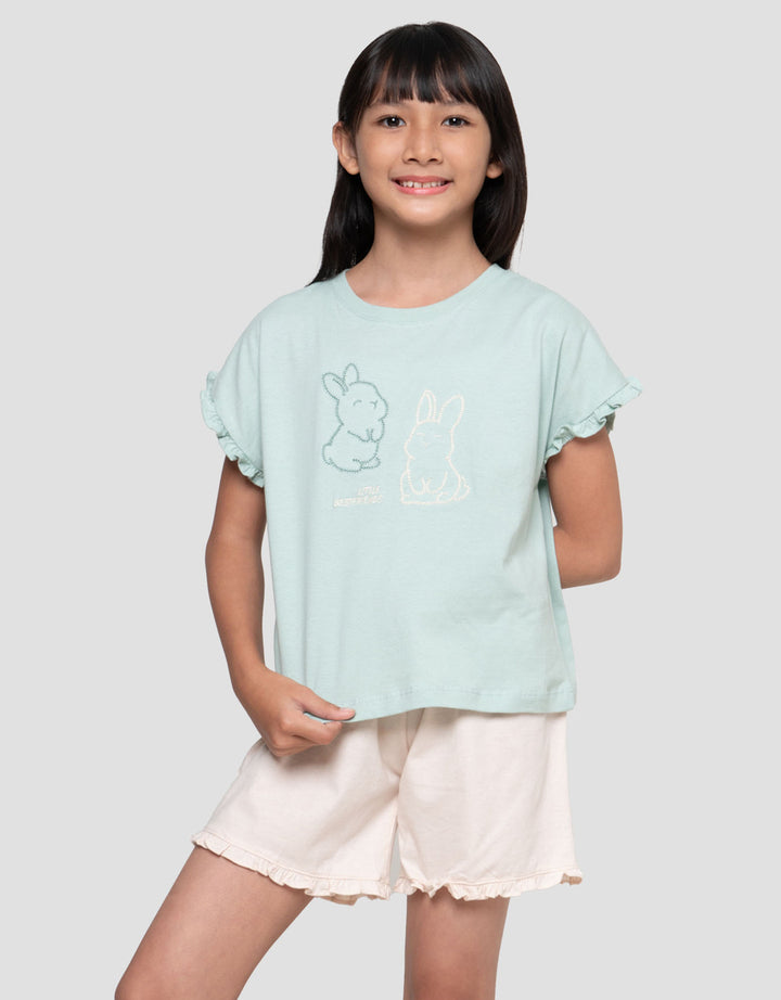 Little M Ruffle Bordir Kelinci Pakaian Setelan Anak Perempuan