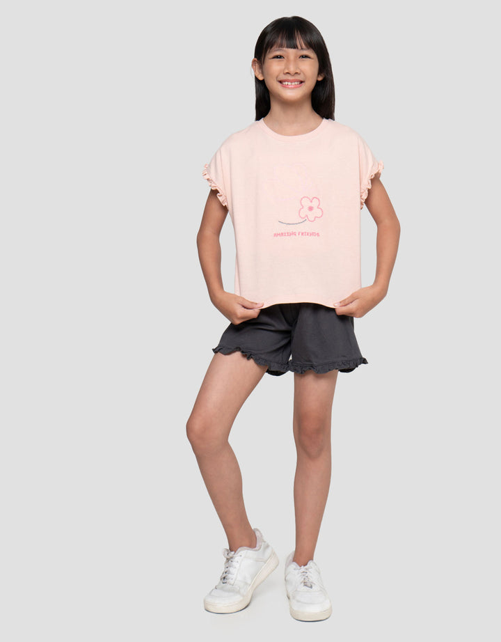 Little M Ruffle Bordir Kupu Pakaian Setelan Anak Perempuan