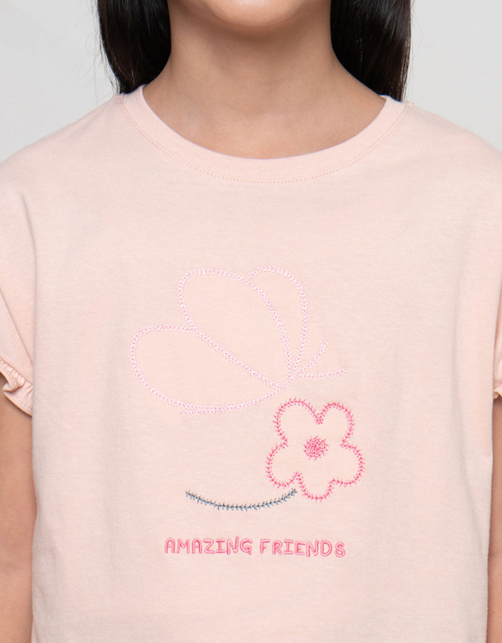 Little M Ruffle Bordir Kupu Pakaian Setelan Anak Perempuan