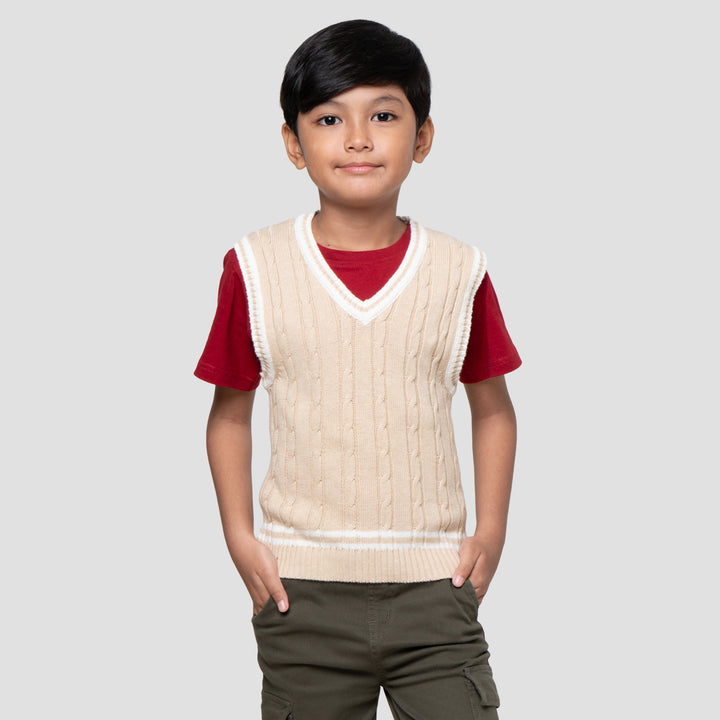 Little M Rajutan Kerah V Vest Rompi Anak Laki-laki