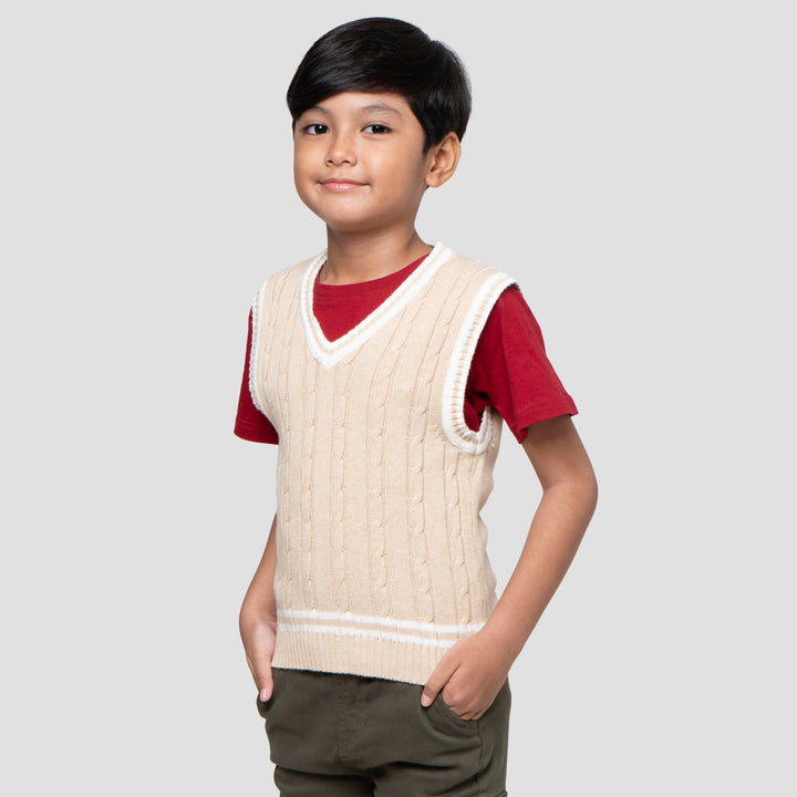 Little M Rajutan Kerah V Vest Rompi Anak Laki-laki