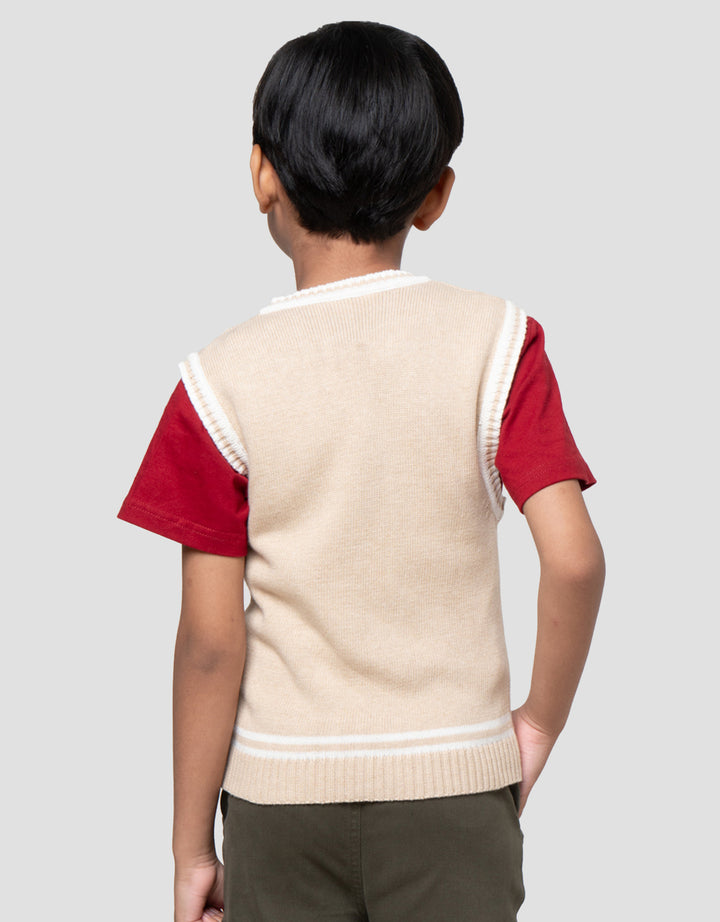 Little M Rajutan Kerah V Vest Rompi Anak Laki-laki