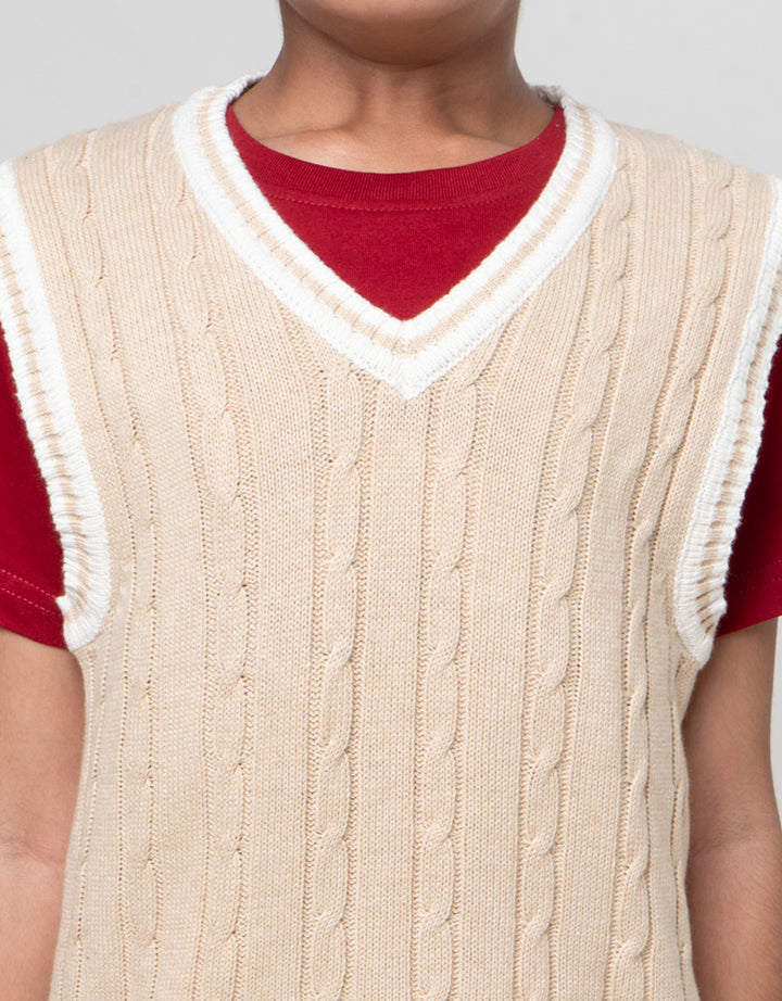 Little M Rajutan Kerah V Vest Rompi Anak Laki-laki