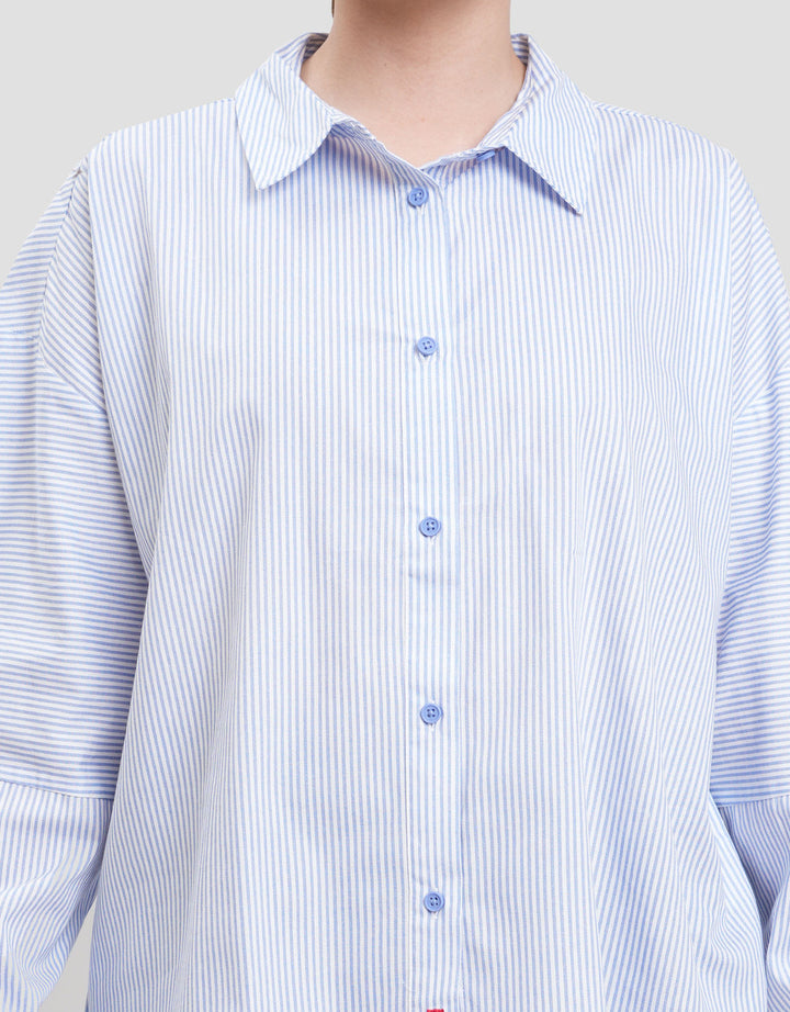 Nevada Stripe W/ Baloon Sleeves & Embro Kemeja Wanita