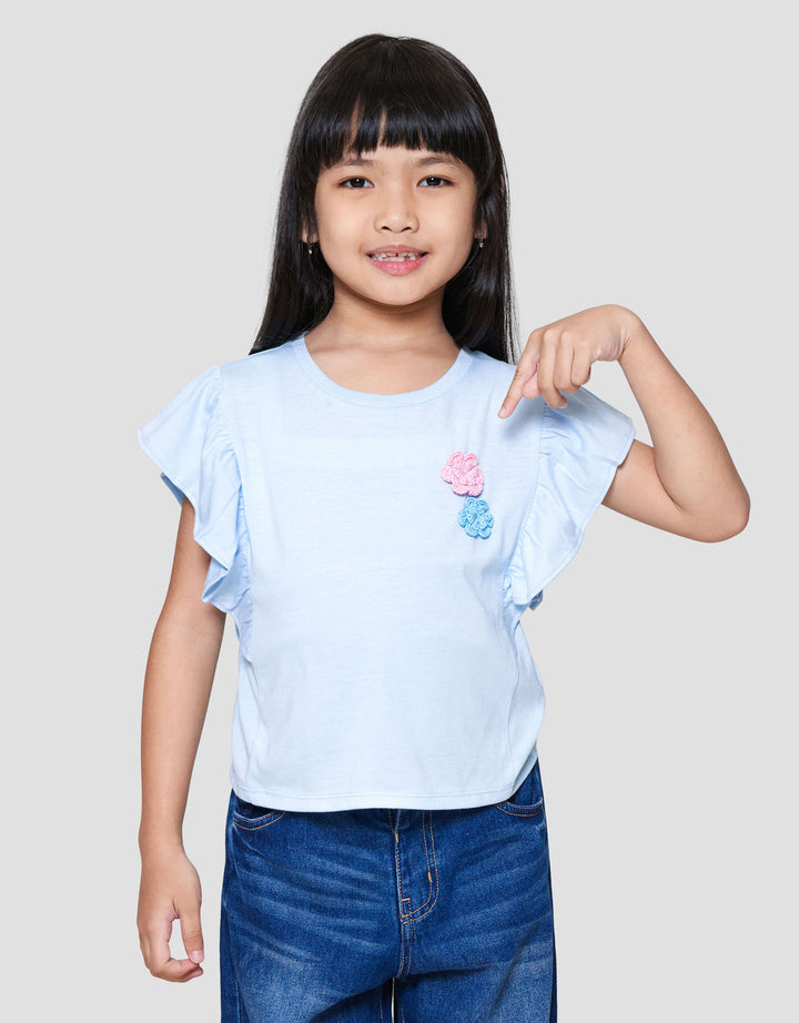 Little M Double Sleeve 2 Bunga Crochet Kaos Anak Perempuan
