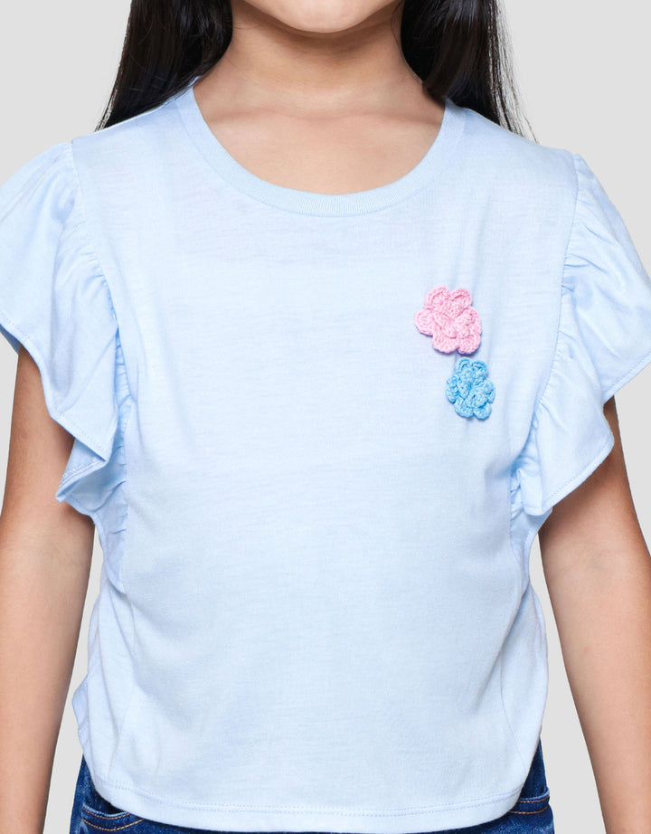 Little M Double Sleeve 2 Bunga Crochet Kaos Anak Perempuan