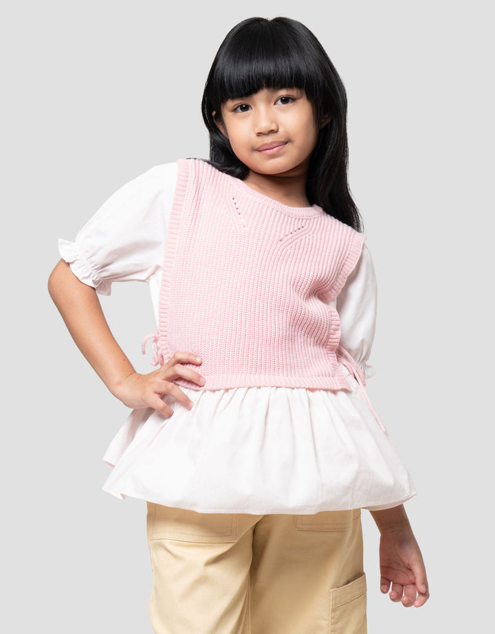 Little M Top Flat Knit With Woven Kemeja Anak Perempuan