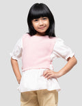 Little M Top Flat Knit With Woven Kemeja Anak Perempuan