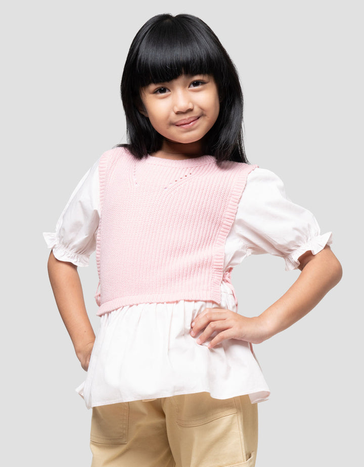 Little M Top Flat Knit With Woven Kemeja Anak Perempuan