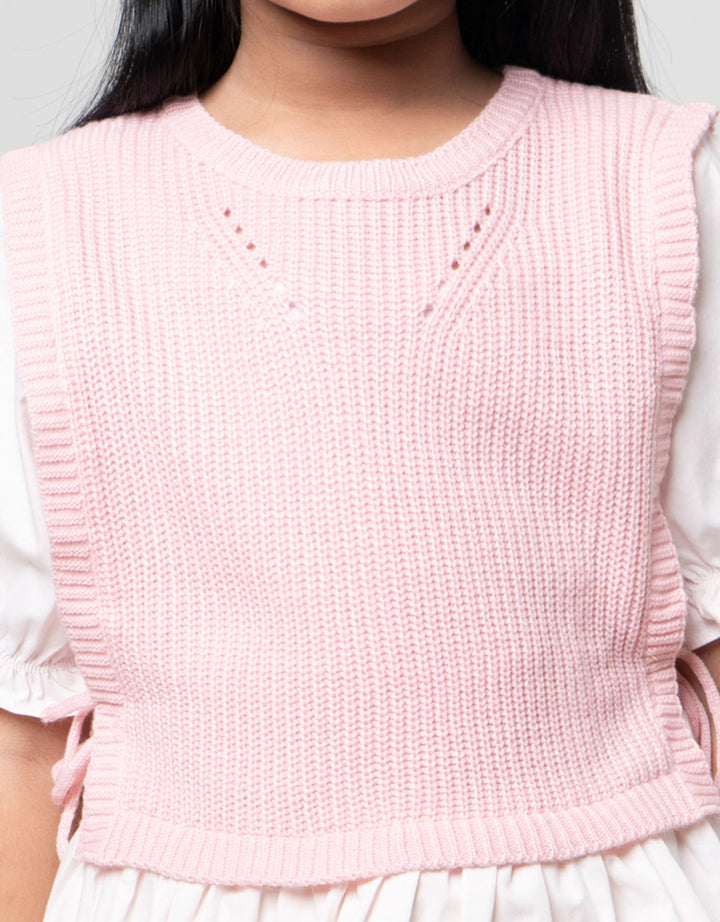 Little M Top Flat Knit With Woven Kemeja Anak Perempuan