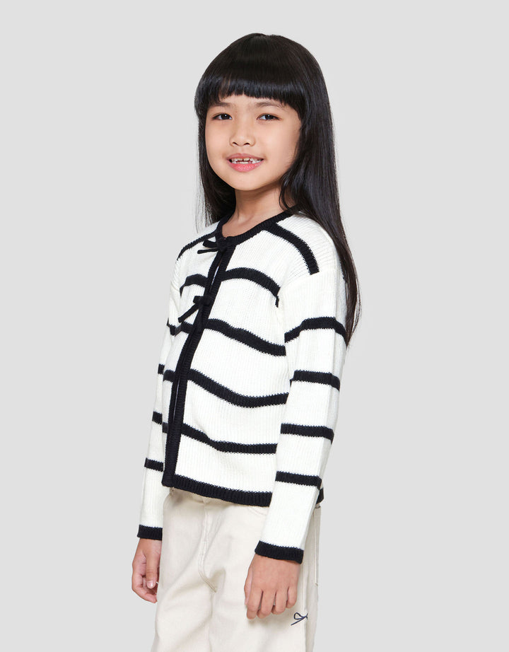Little M Stripe Flat Knit Cardigan Anak Perempuan