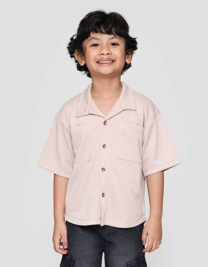 Little M Neck Texture Kantong Kemeja Anak Laki-laki