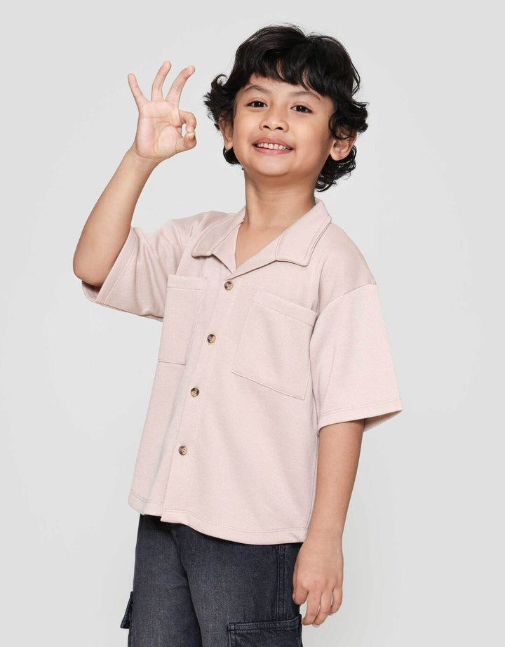 Little M Neck Texture Kantong Kemeja Anak Laki-laki