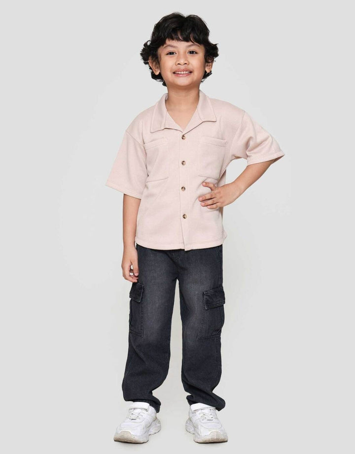 Little M Neck Texture Kantong Kemeja Anak Laki-laki