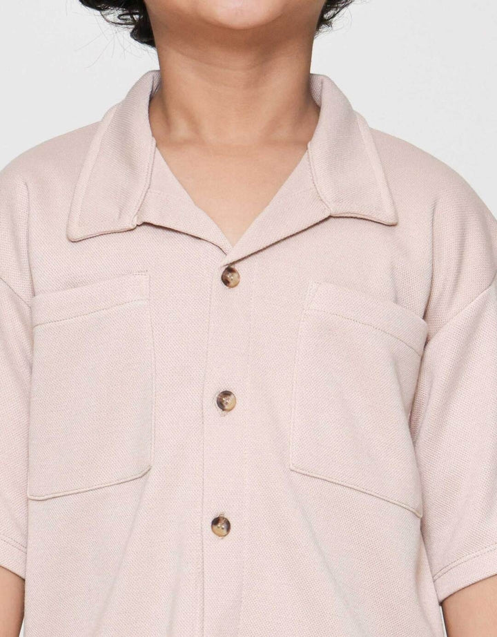 Little M Neck Texture Kantong Kemeja Anak Laki-laki