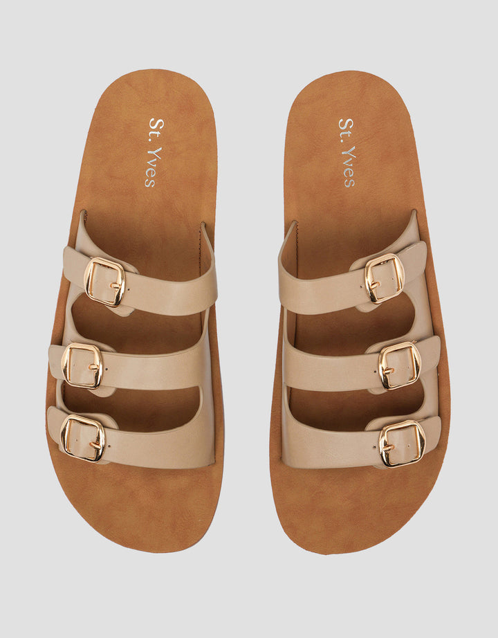 St. Yves Triple Strap Buckle Slipper Sandals Fq15 Wanita