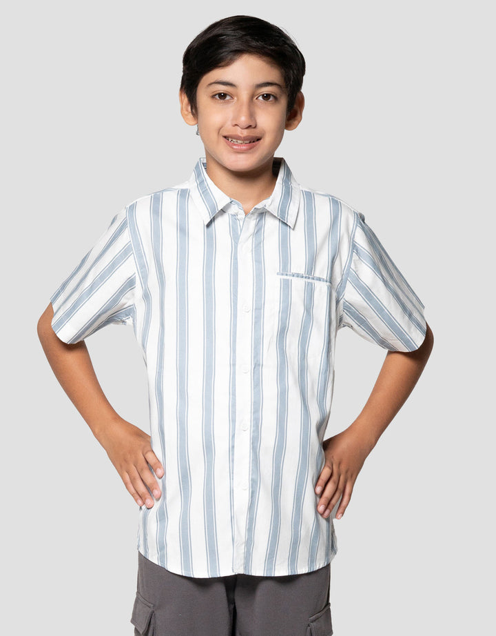 Nevada Full Print Stripes Round Neck Kemeja Anak Laki-laki