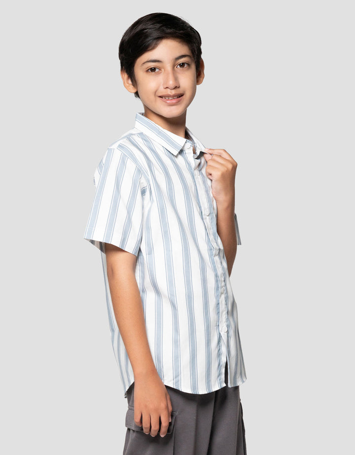 Nevada Full Print Stripes Round Neck Kemeja Anak Laki-laki