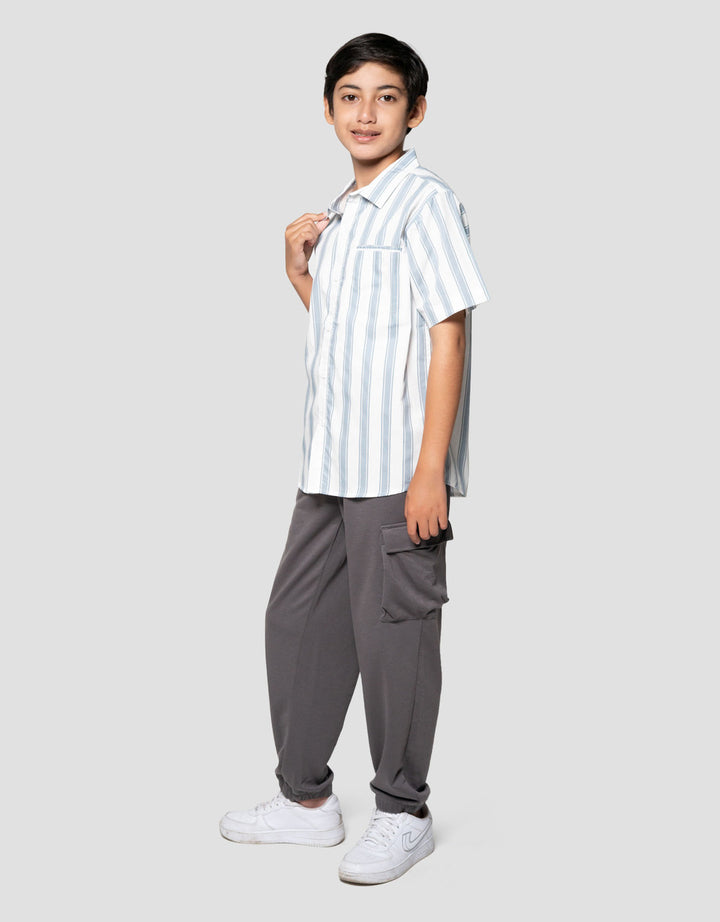 Nevada Full Print Stripes Round Neck Kemeja Anak Laki-laki