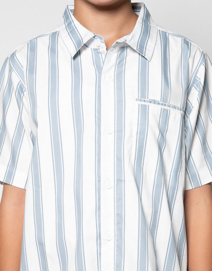Nevada Full Print Stripes Round Neck Kemeja Anak Laki-laki