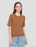Suko Knit Rajut Kerah Bulat Lengan Pendek Kaos Wanita