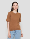 Suko Knit Rajut Kerah Bulat Lengan Pendek Kaos Wanita
