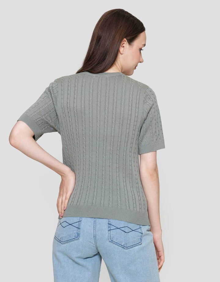 Suko Knit Rajut Kerah Bulat Lengan Pendek Kaos Wanita