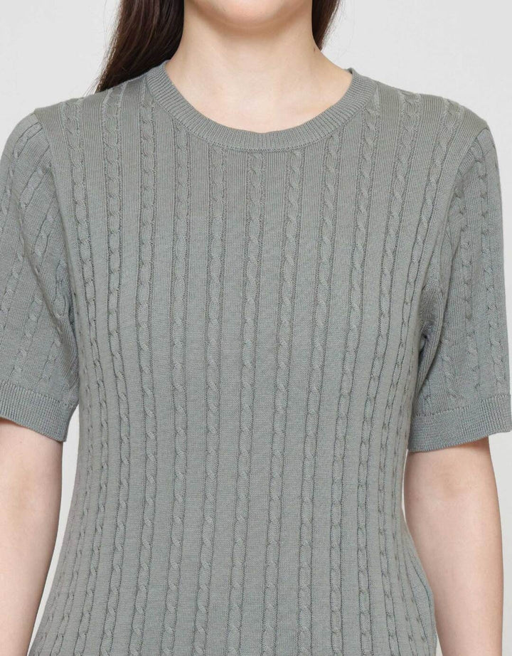 Suko Knit Rajut Kerah Bulat Lengan Pendek Kaos Wanita