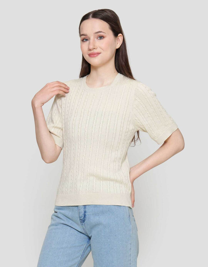 Suko Knit Rajut Kerah Bulat Lengan Pendek Kaos Wanita