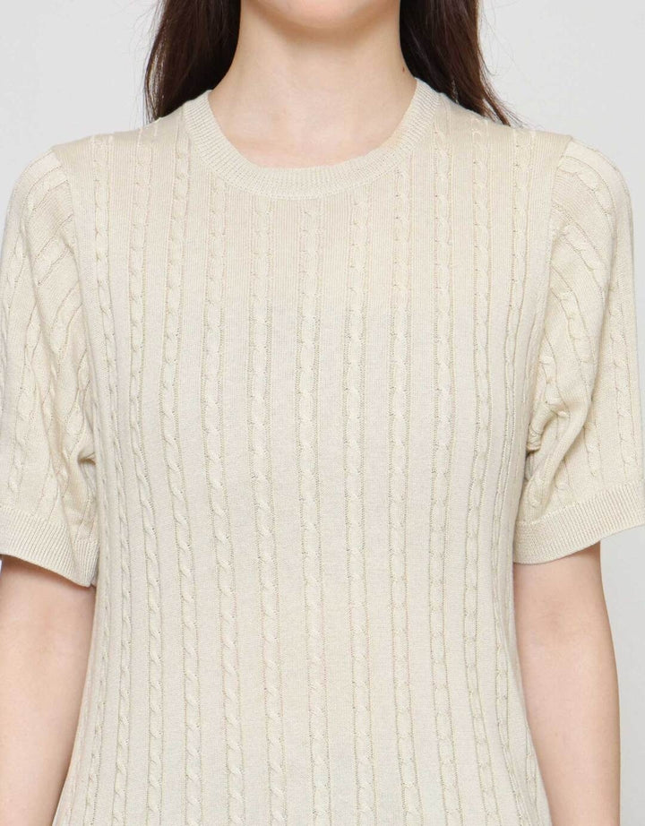 Suko Knit Rajut Kerah Bulat Lengan Pendek Kaos Wanita