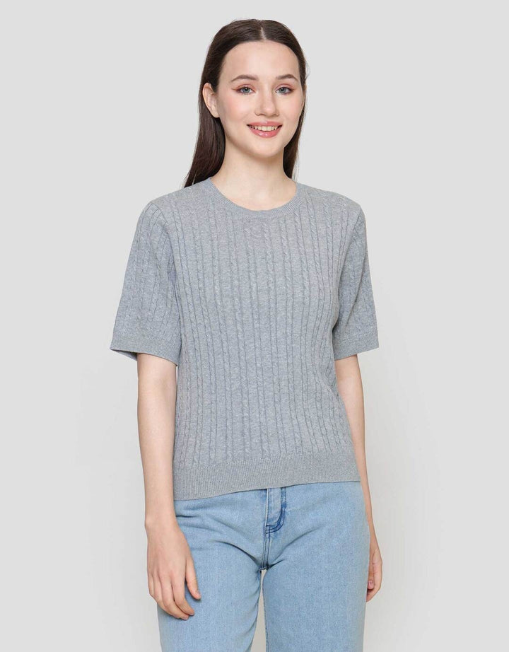 Suko Knit Rajut Kerah Bulat Lengan Pendek Kaos Wanita