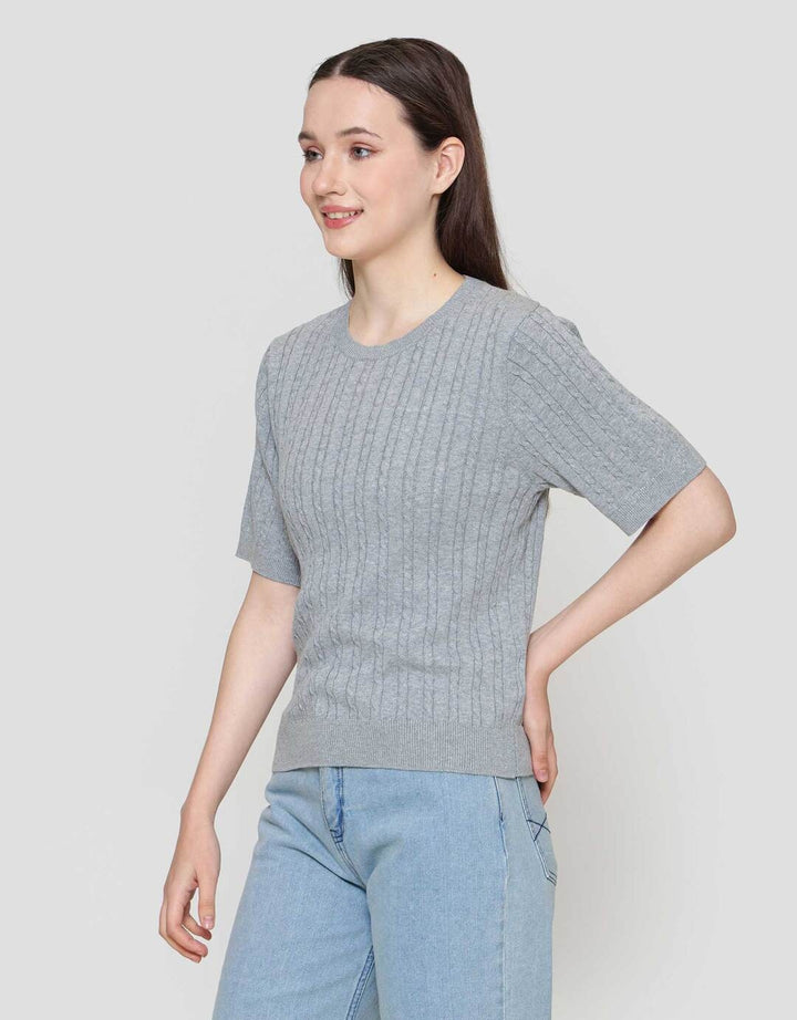 Suko Knit Rajut Kerah Bulat Lengan Pendek Kaos Wanita