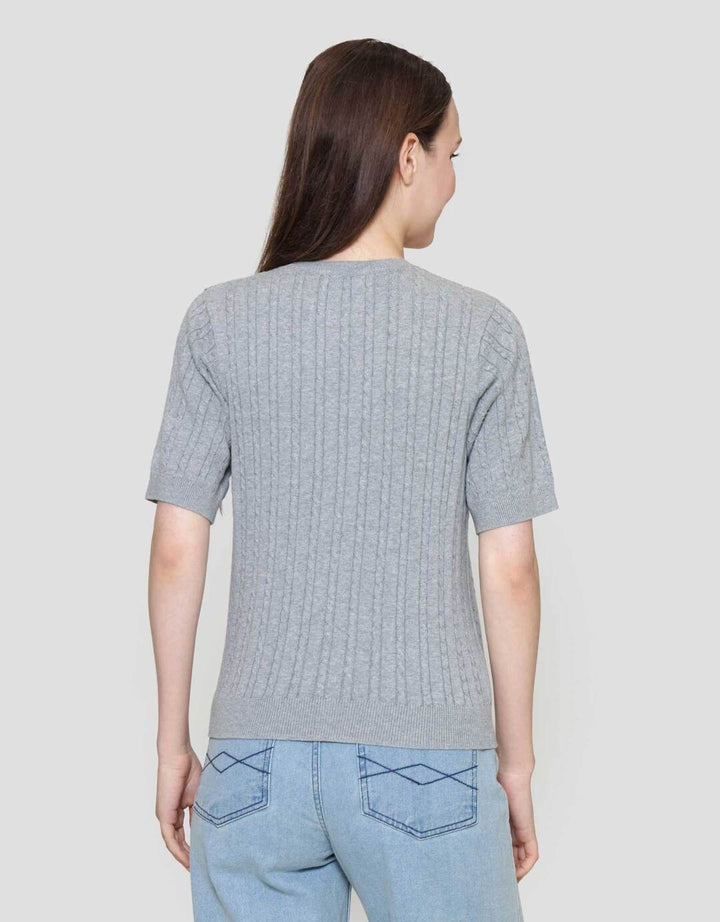 Suko Knit Rajut Kerah Bulat Lengan Pendek Kaos Wanita