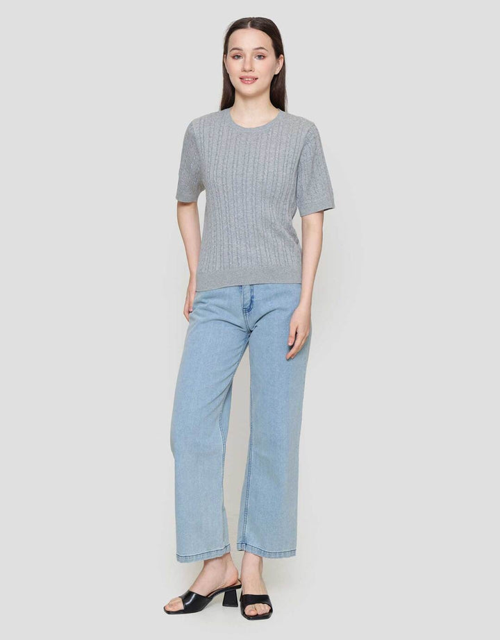 Suko Knit Rajut Kerah Bulat Lengan Pendek Kaos Wanita