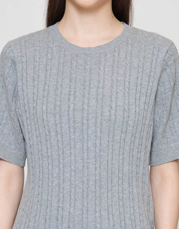 Suko Knit Rajut Kerah Bulat Lengan Pendek Kaos Wanita