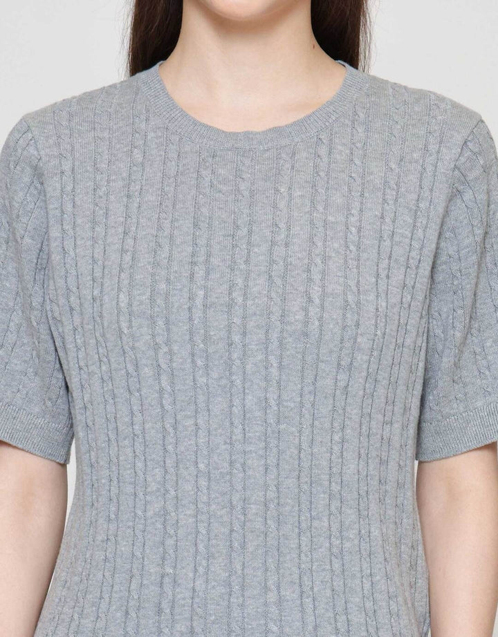 Suko Knit Rajut Kerah Bulat Lengan Pendek Kaos Wanita