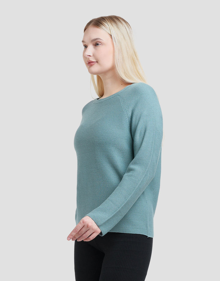 Suko Top Rajut Kerah Bulat Kaos Lengan Panjang Wanita