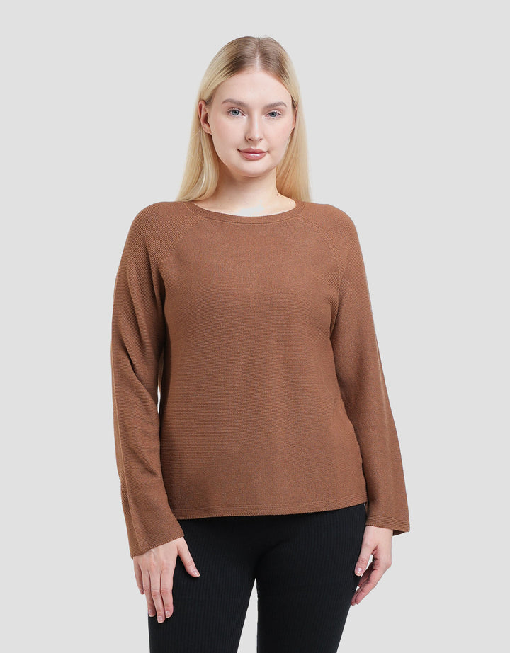 Suko Top Rajut Kerah Bulat Kaos Lengan Panjang Wanita