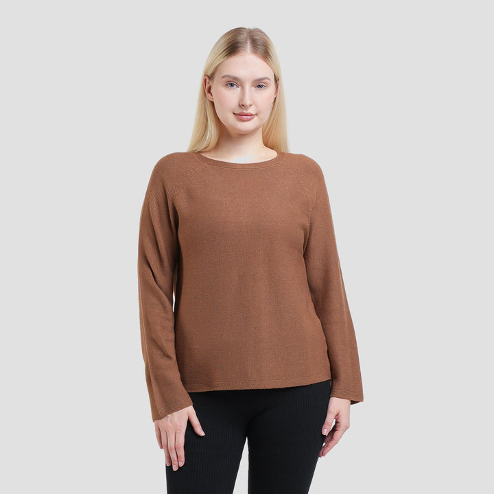 Suko Top Rajut Kerah Bulat Kaos Lengan Panjang Wanita