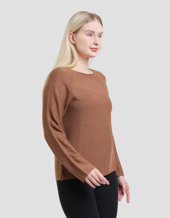 Suko Top Rajut Kerah Bulat Kaos Lengan Panjang Wanita