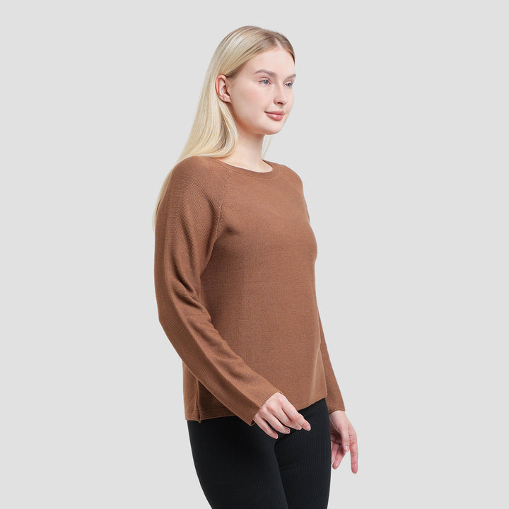 Suko Top Rajut Kerah Bulat Kaos Lengan Panjang Wanita