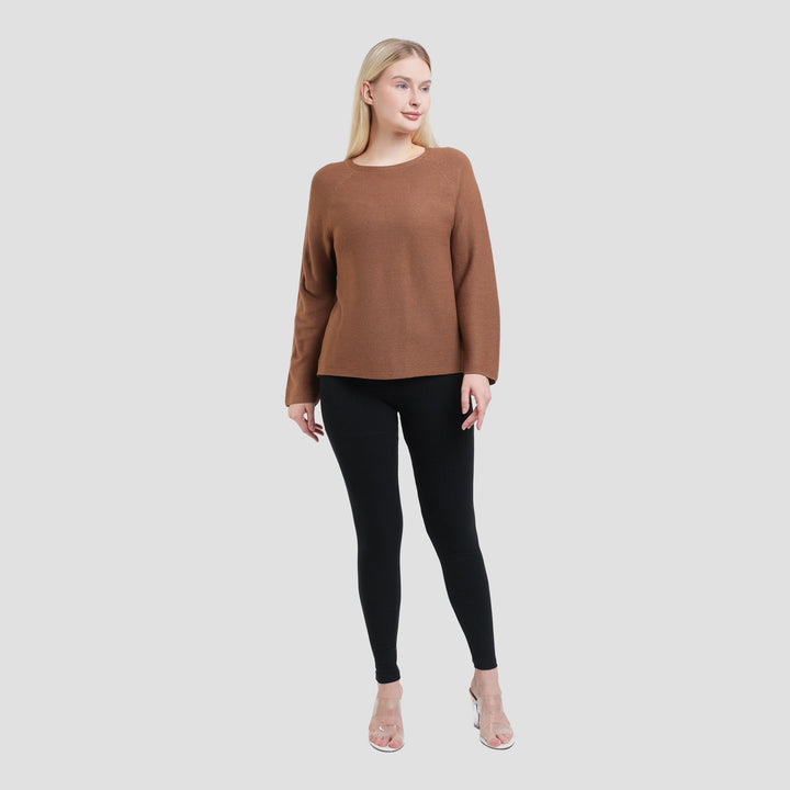 Suko Top Rajut Kerah Bulat Kaos Lengan Panjang Wanita