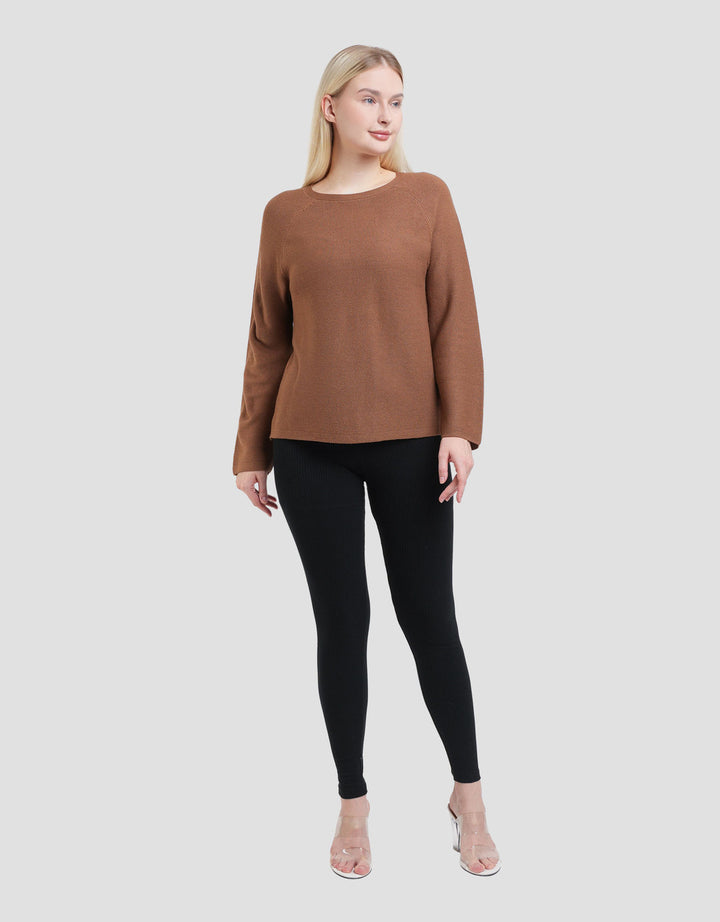 Suko Top Rajut Kerah Bulat Kaos Lengan Panjang Wanita