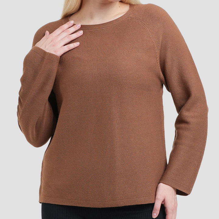 Suko Top Rajut Kerah Bulat Kaos Lengan Panjang Wanita