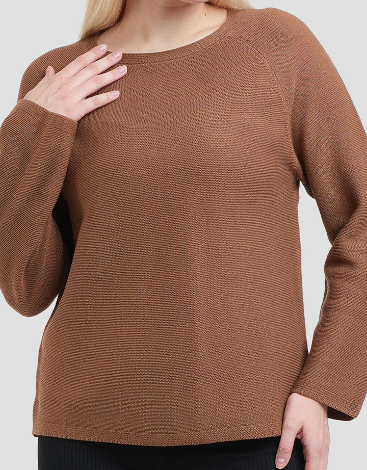 Suko Top Rajut Kerah Bulat Kaos Lengan Panjang Wanita