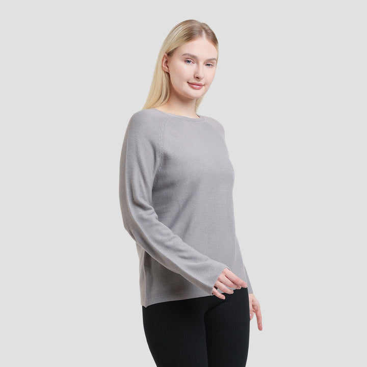 Suko Top Rajut Kerah Bulat Kaos Lengan Panjang Wanita