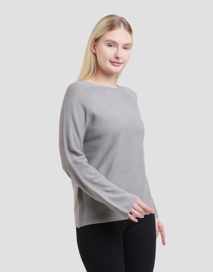 Suko Top Rajut Kerah Bulat Kaos Lengan Panjang Wanita