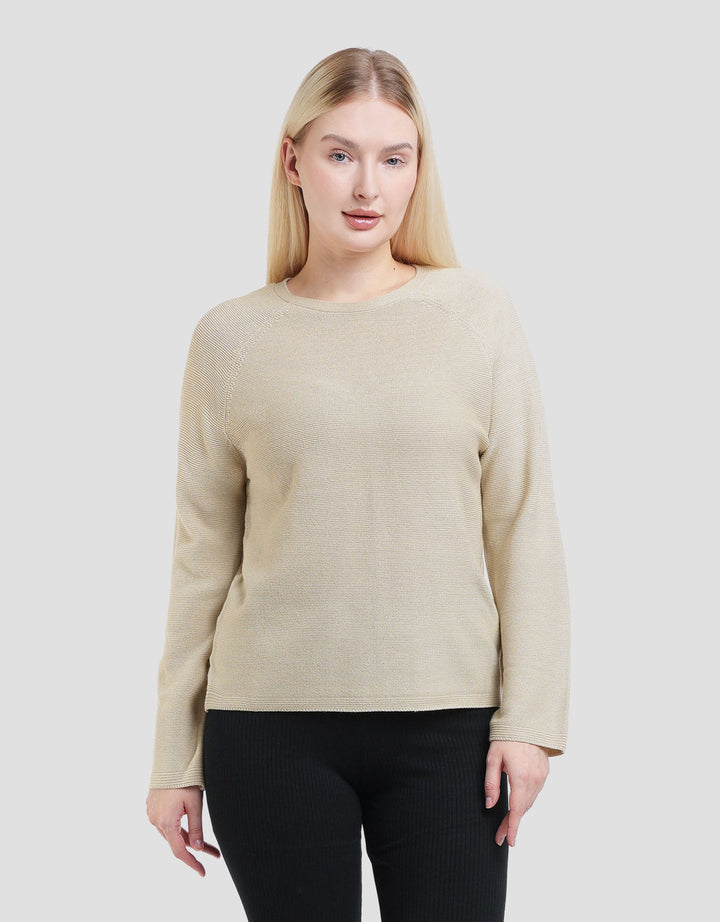 Suko Top Rajut Kerah Bulat Kaos Lengan Panjang Wanita